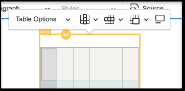 Screenshot of table options toobar
