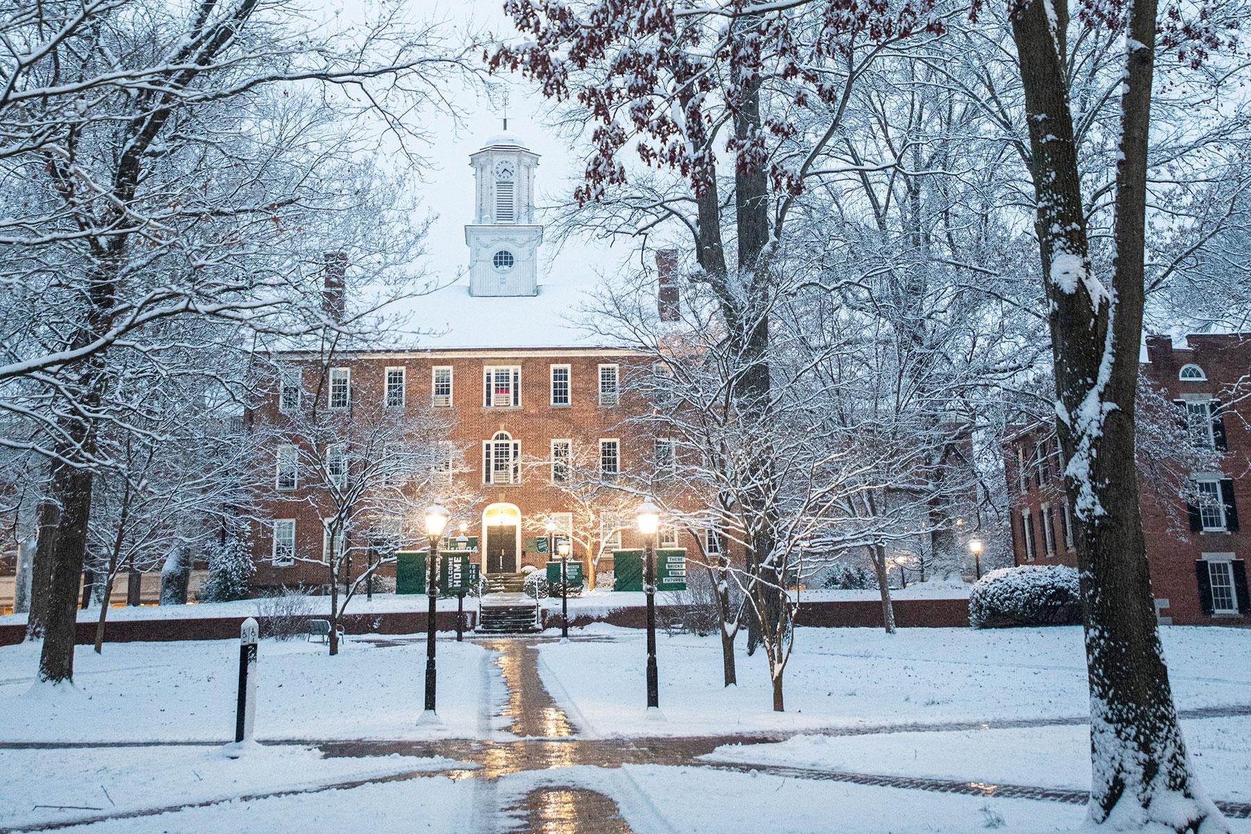 Cutler Hall covered in snow