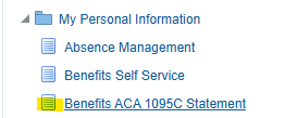screenshot of Benefits ACA 1095-C Statement navigation in MPI