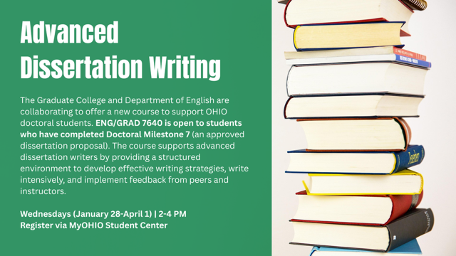 A green and white poster detailing a course for doctoral students