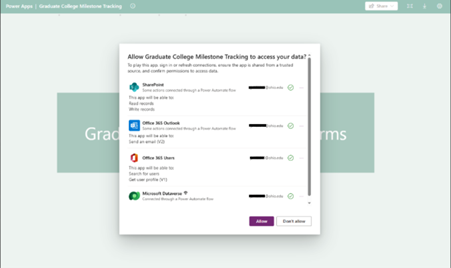 A screenshot showing what permissions a user needs to grant