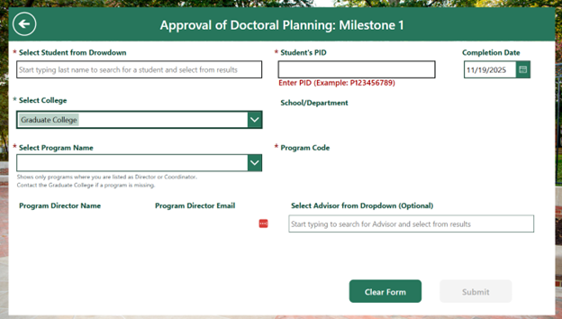 A screenshot of the dashboard one would see while completing milestone one