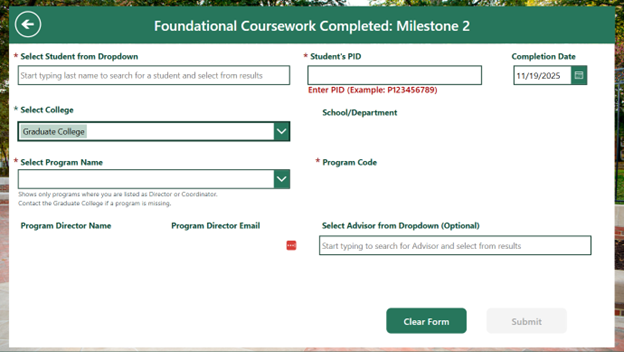 A screenshot of a dashboard users will use when doing milestone two