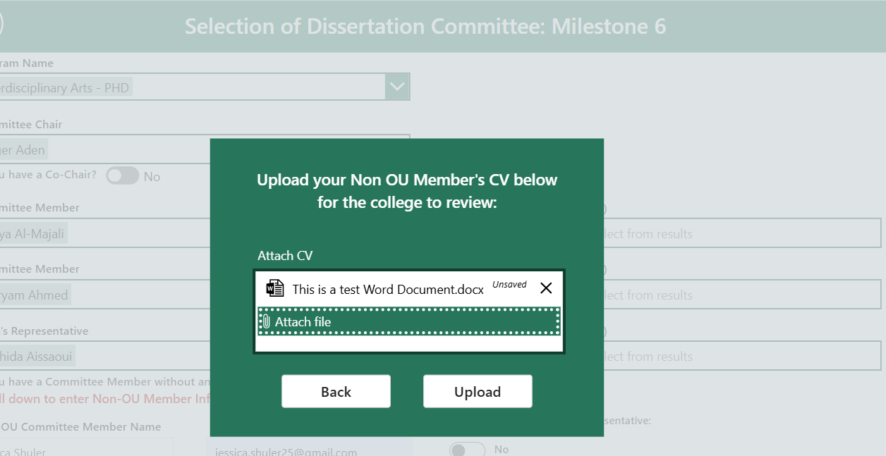 A screenshot prompting someone to upload a document