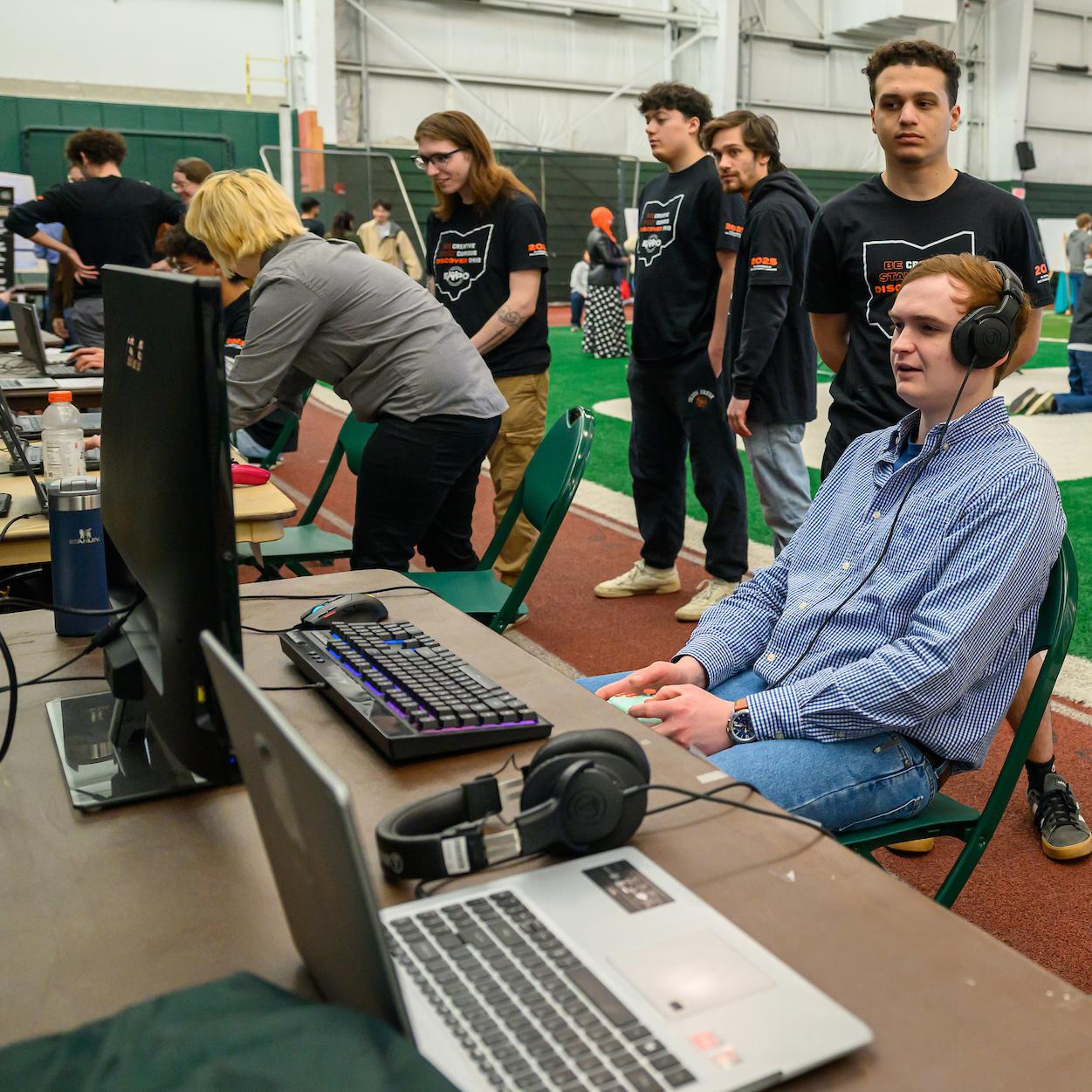 students interacting with digital projects