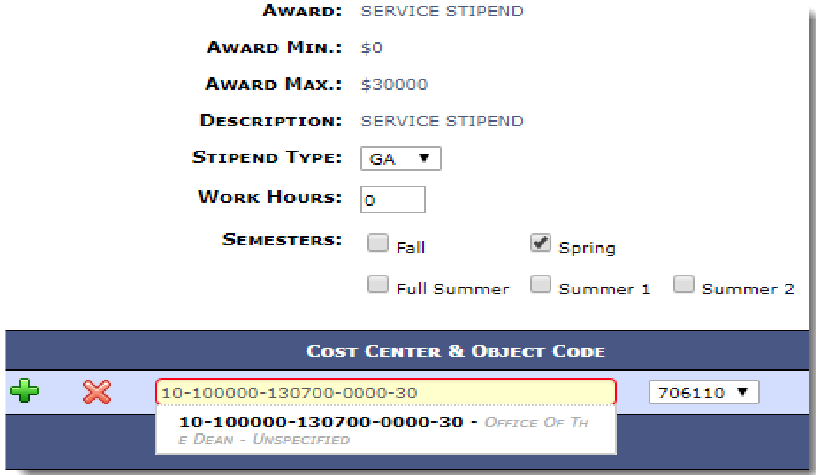 Screenshot example of service stipend for GA