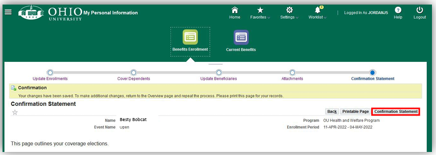 screenshot of confirmation statement MPI