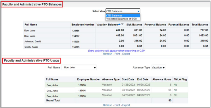 Screenshot of two sections in dashboard results