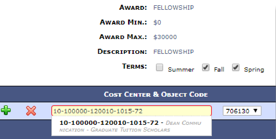 Screenshot example of fellowship scholarship