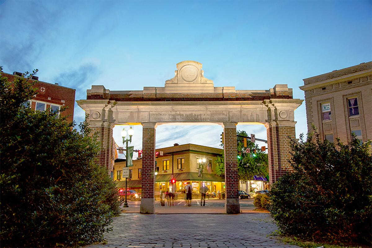 Students walk through the gateway at Ohio University