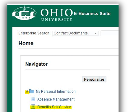 screenshot of MPI, Benefits Self Service navigation