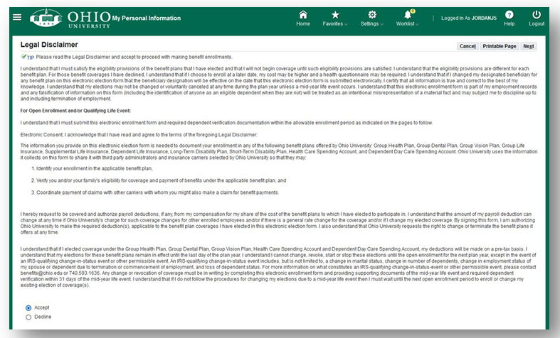 screenshot of legal disclaimer in MPI