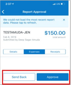 Screenshot of report approvals
