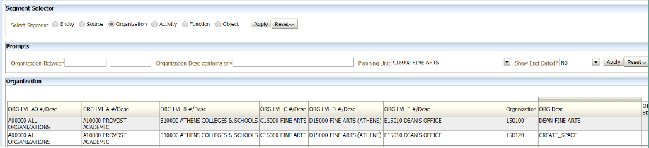Screenshot example of using segment for an organization