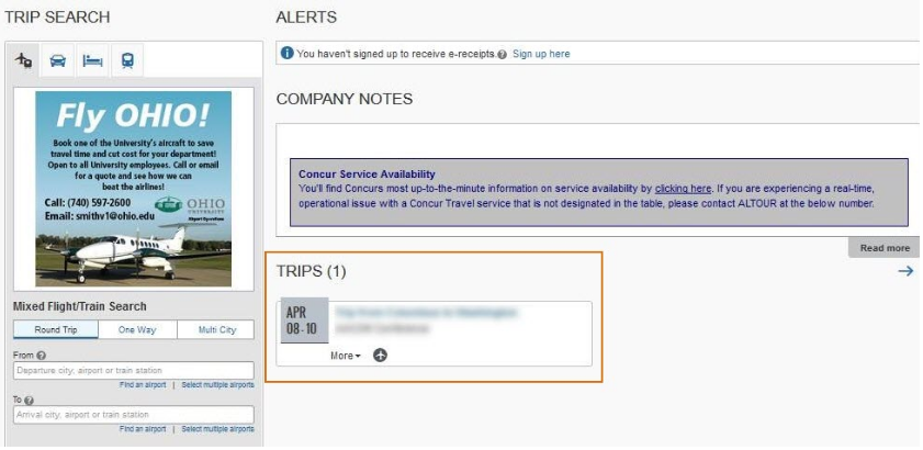 Screenshot example of trips listed