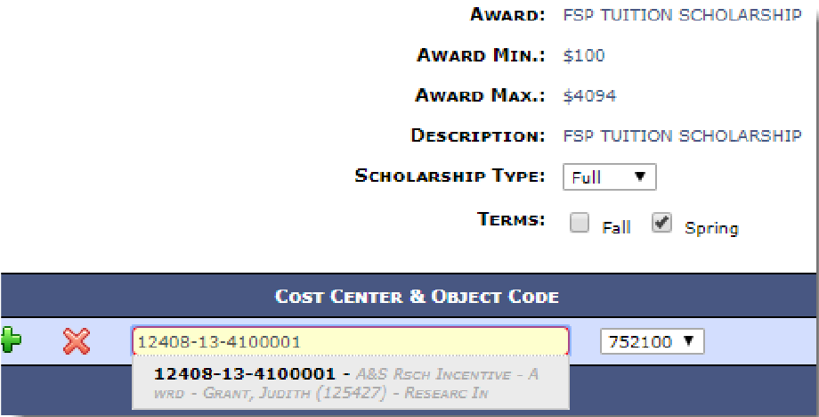 Screenshot example of tuition scholarship in full