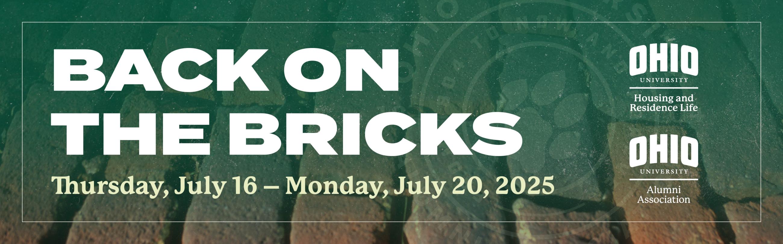 brick pathway with BACK ON THE BRICKS written on top. Details about the event and also word marks for OUAA and Housing are included too.