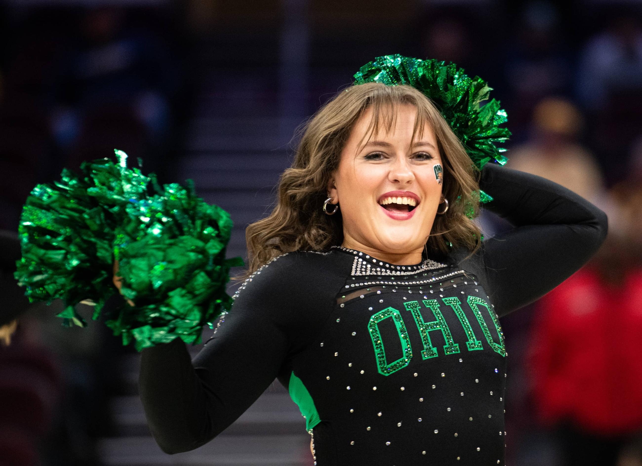 Member of the Ohio Dance Team performs at halftime of the women’s basketball semifinal.