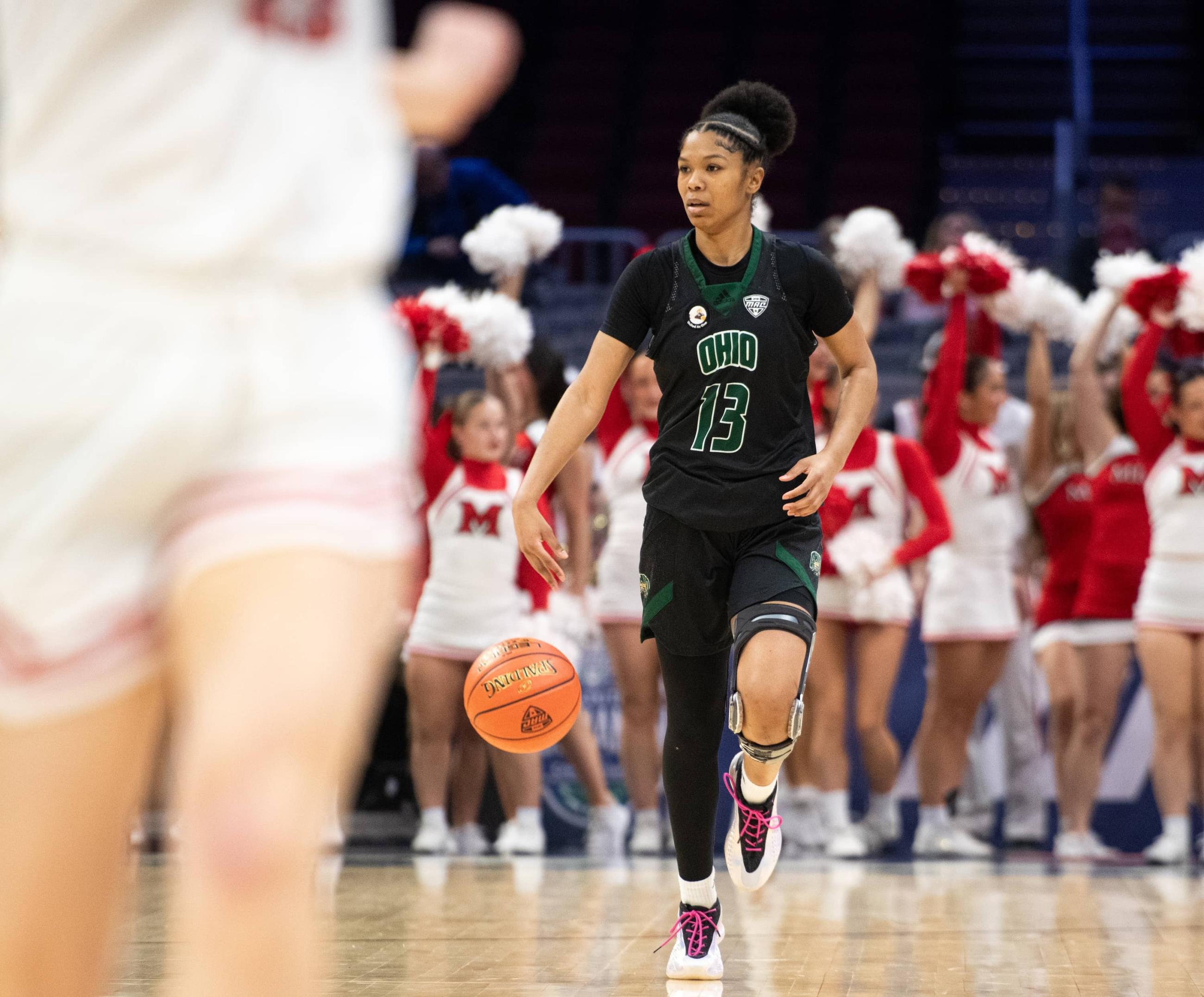 Ohio redshirt sophomore guard Monica Williams dribbles the ball up the floor vs. Miami. Williams led the Bobcats with a team-high 18 points.