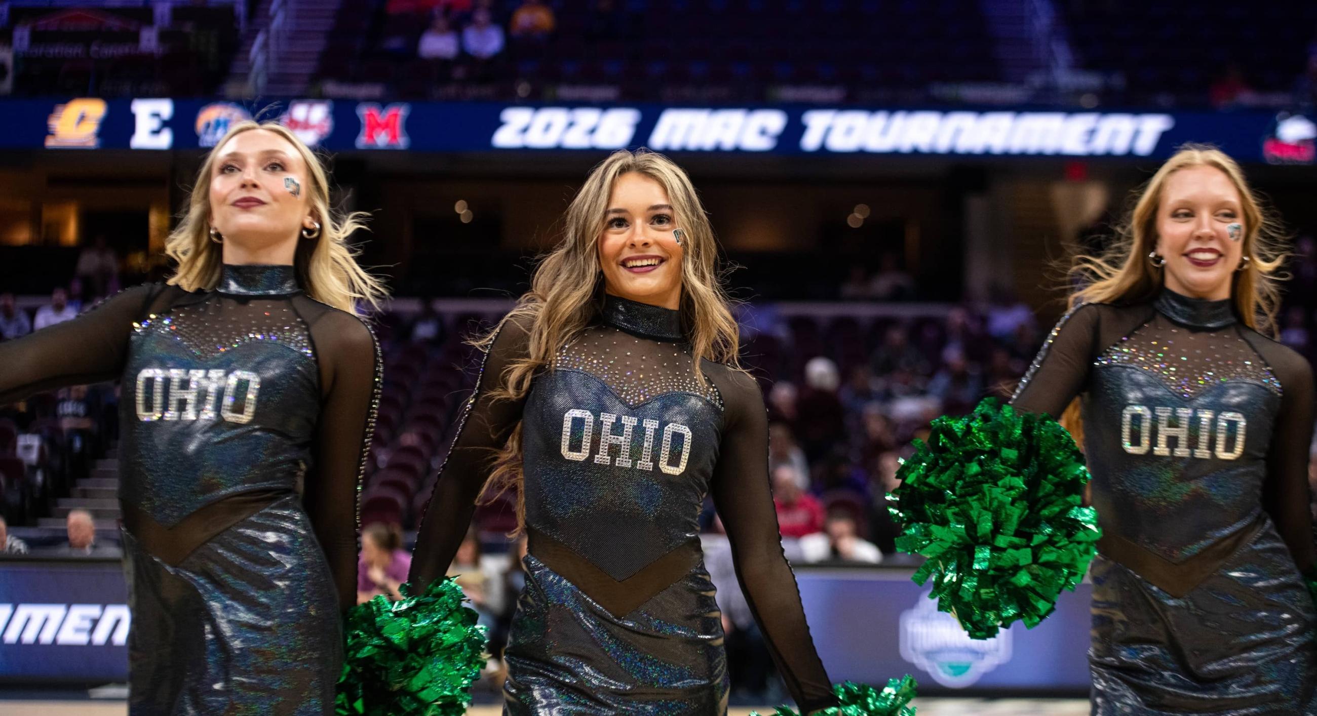 Ohio Dance Team members perform during the Ohio Women’s Basketball MAC Tournament quarterfinal vs. CMU.