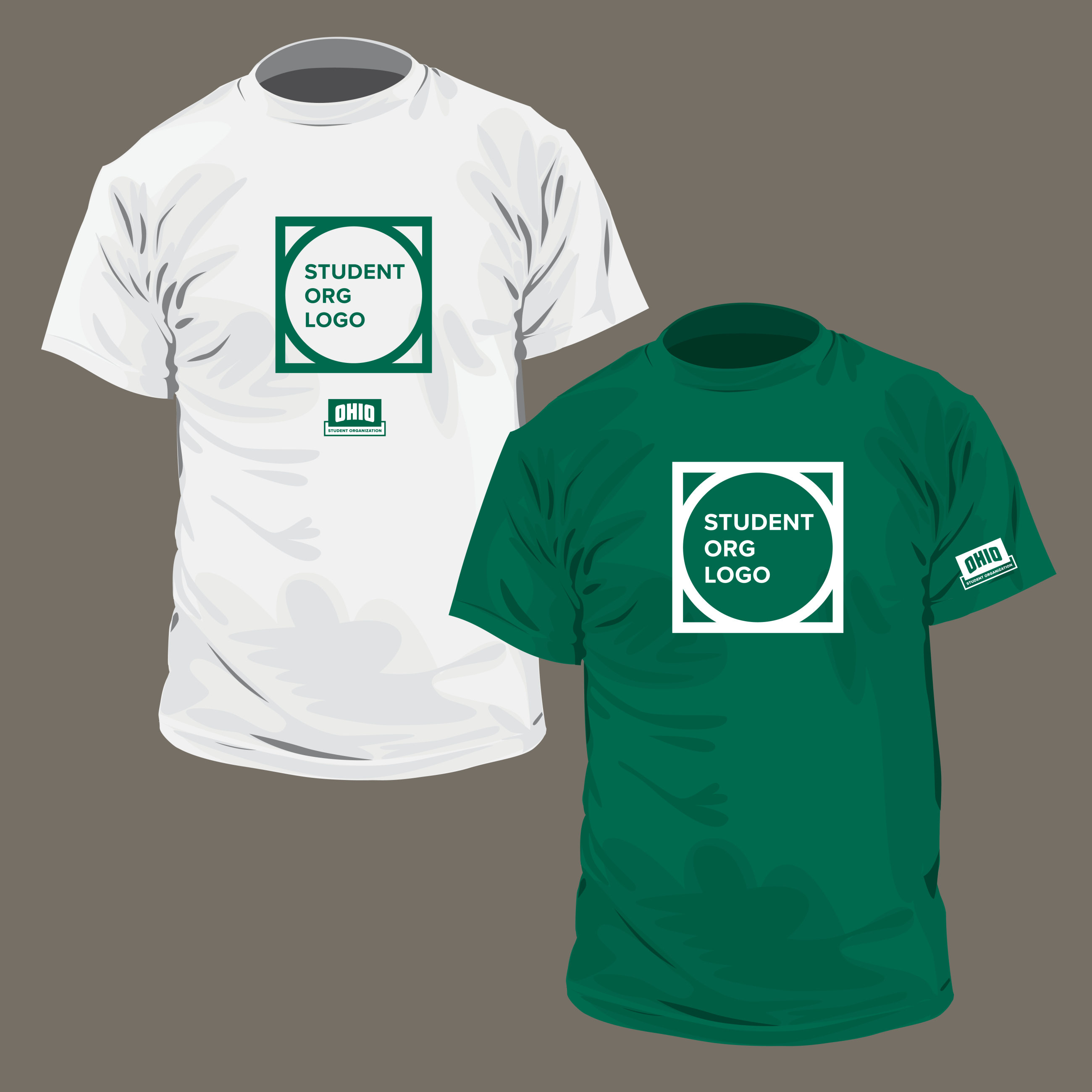 A mockup of a white shirt and a green shirt