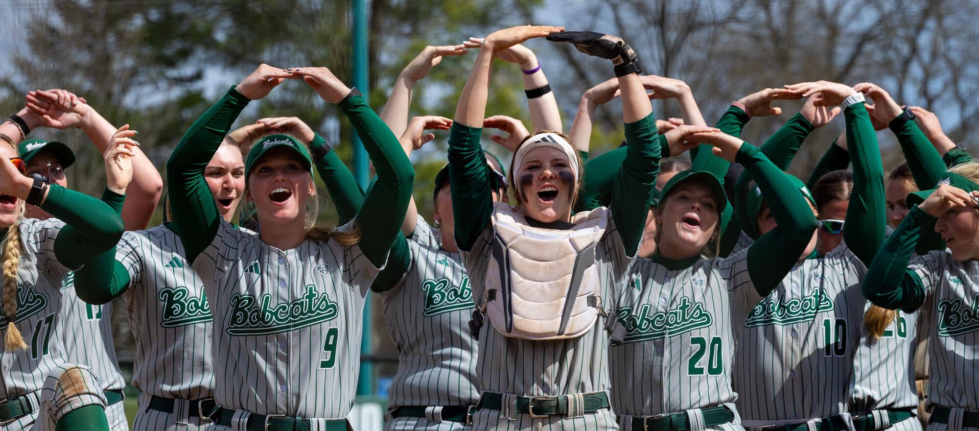 Ohio University women's softball team celebrating another win.