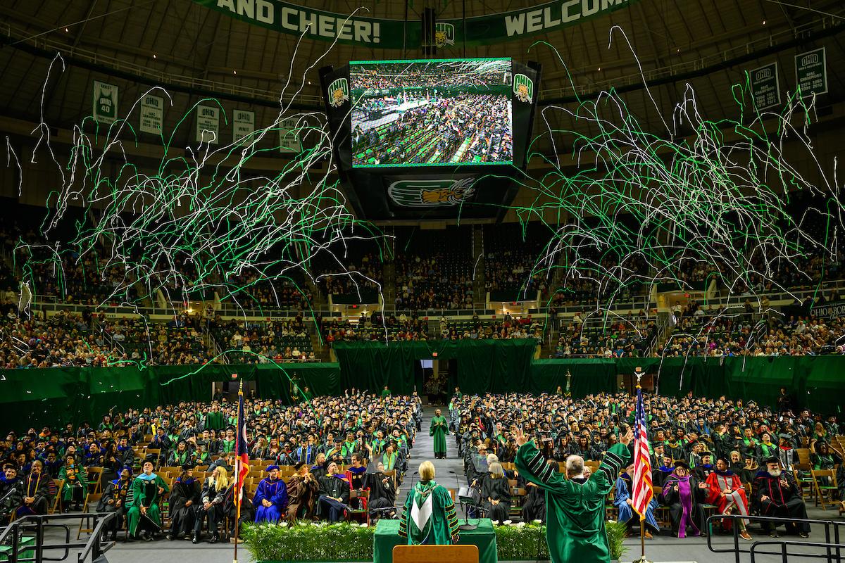 Graduating students celebrate during Commencement ceremony at Ohio University