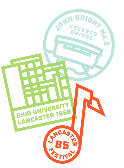Various graphical badges represented landmarks at Lancaster