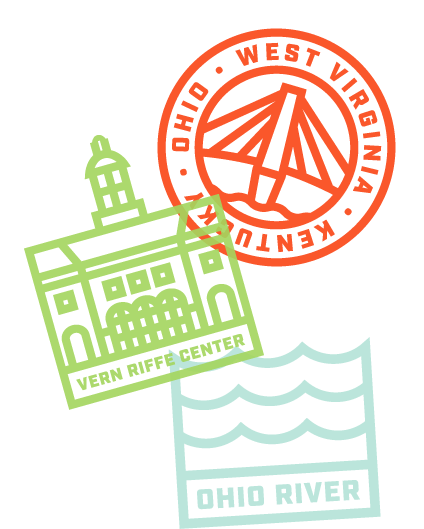 Various graphical badges representing landmarks at Southern