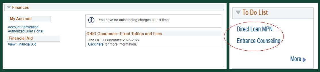 A screenshot of To Do List on MyOHIO Student Center