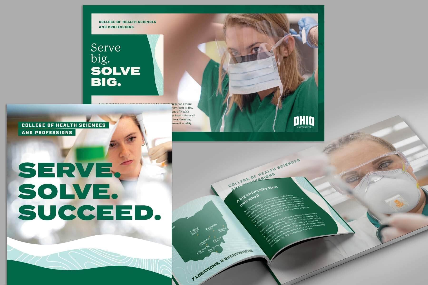 Visual examples of Ohio University's College of Health Sciences and Professions sub-brand