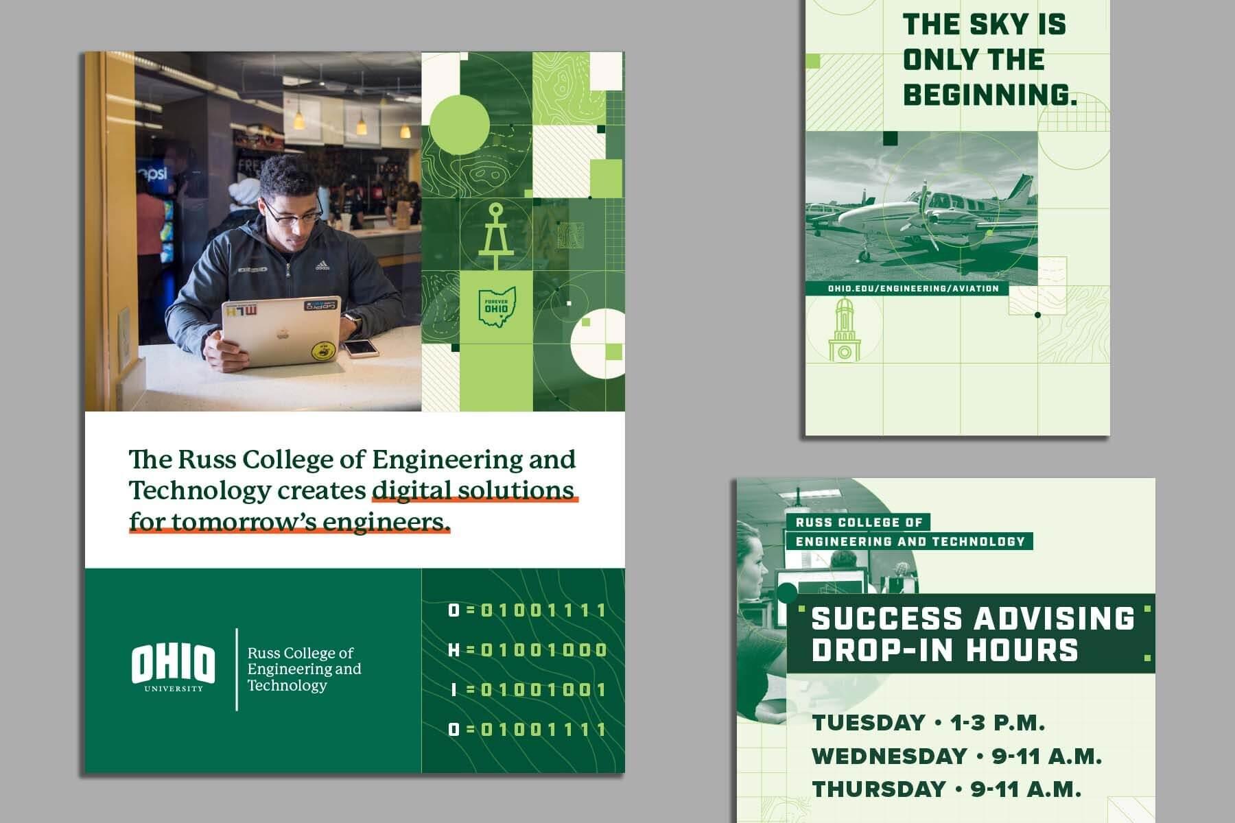 Visual examples of Ohio University's Russ College of Engineering and Technology sub-brand