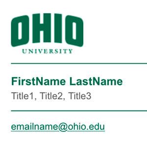 Ohio University email signature generator preview with placeholder text
