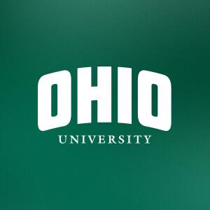 Ohio University logo in white on a green background