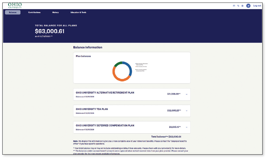 retirement@work screenshot of balances page