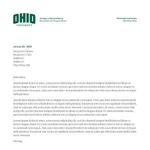 Visual example of an Ohio University letterhead stationery