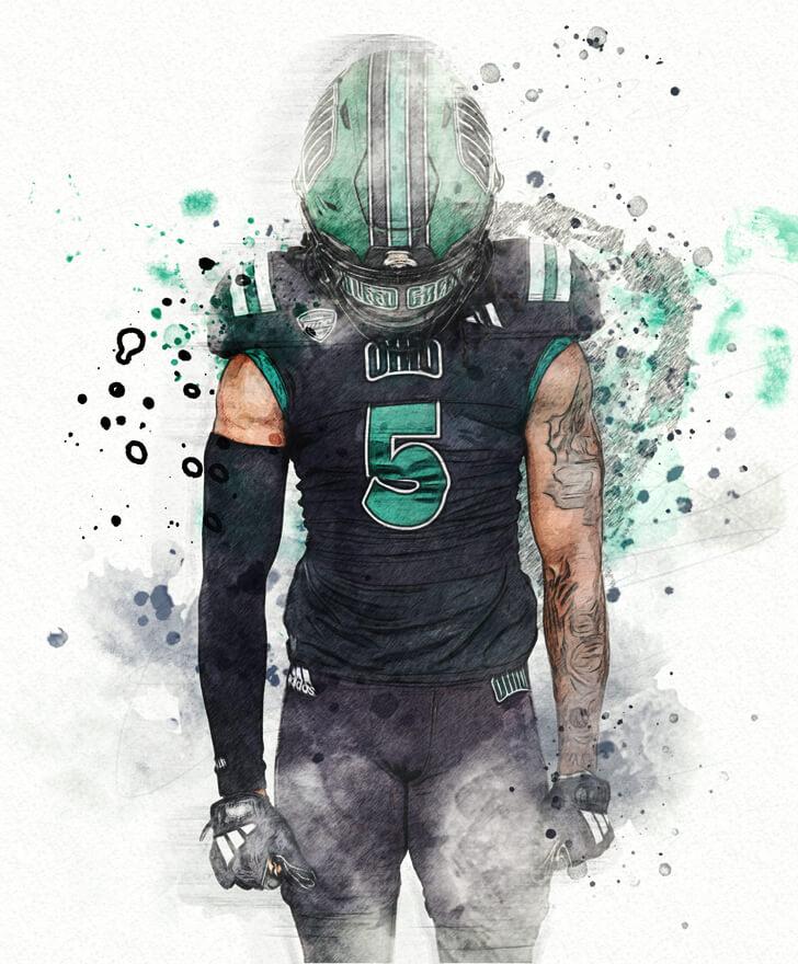 Watercolor illustration of OHIO football player
