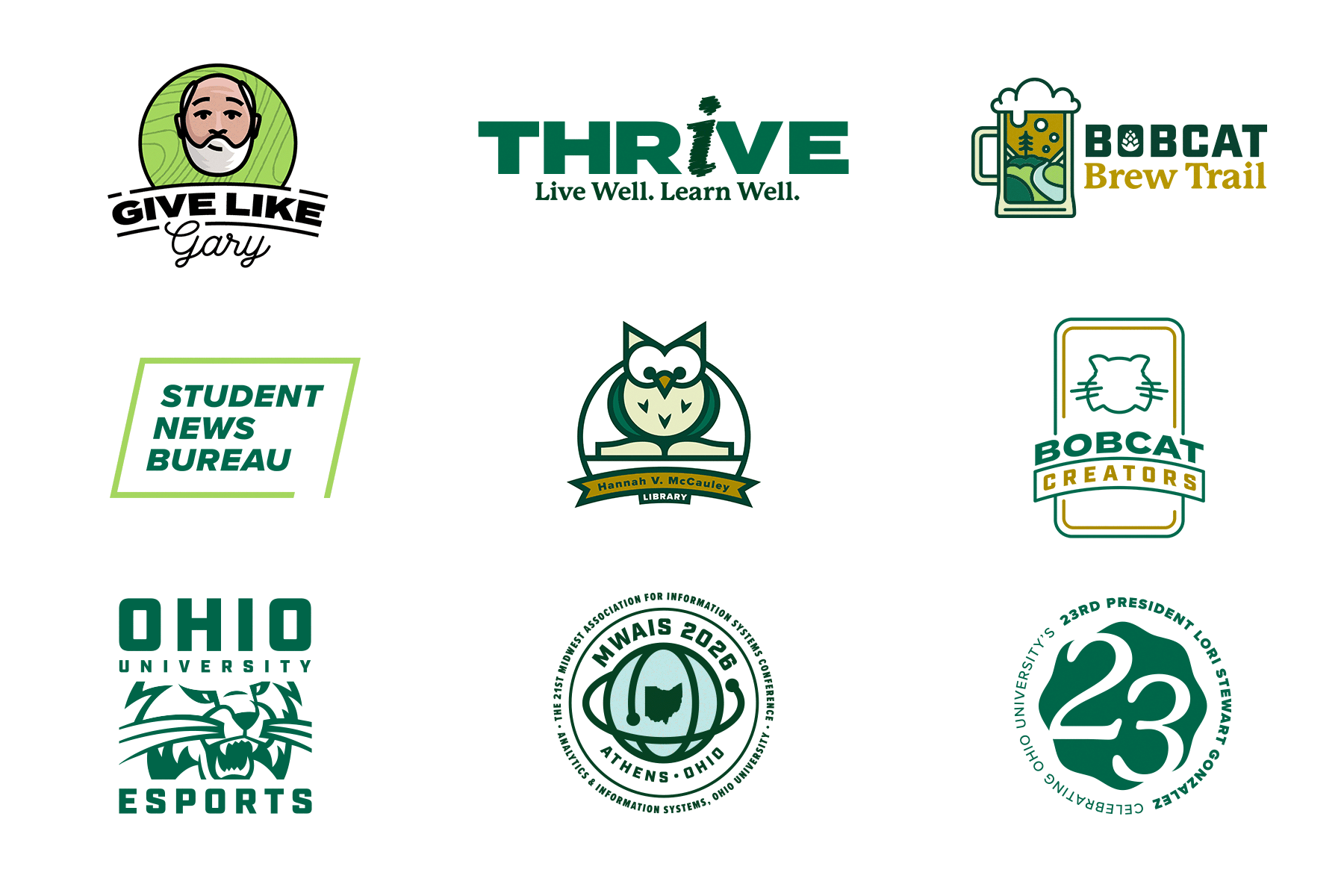 Visual examples of various Ohio University's campaign identity marks