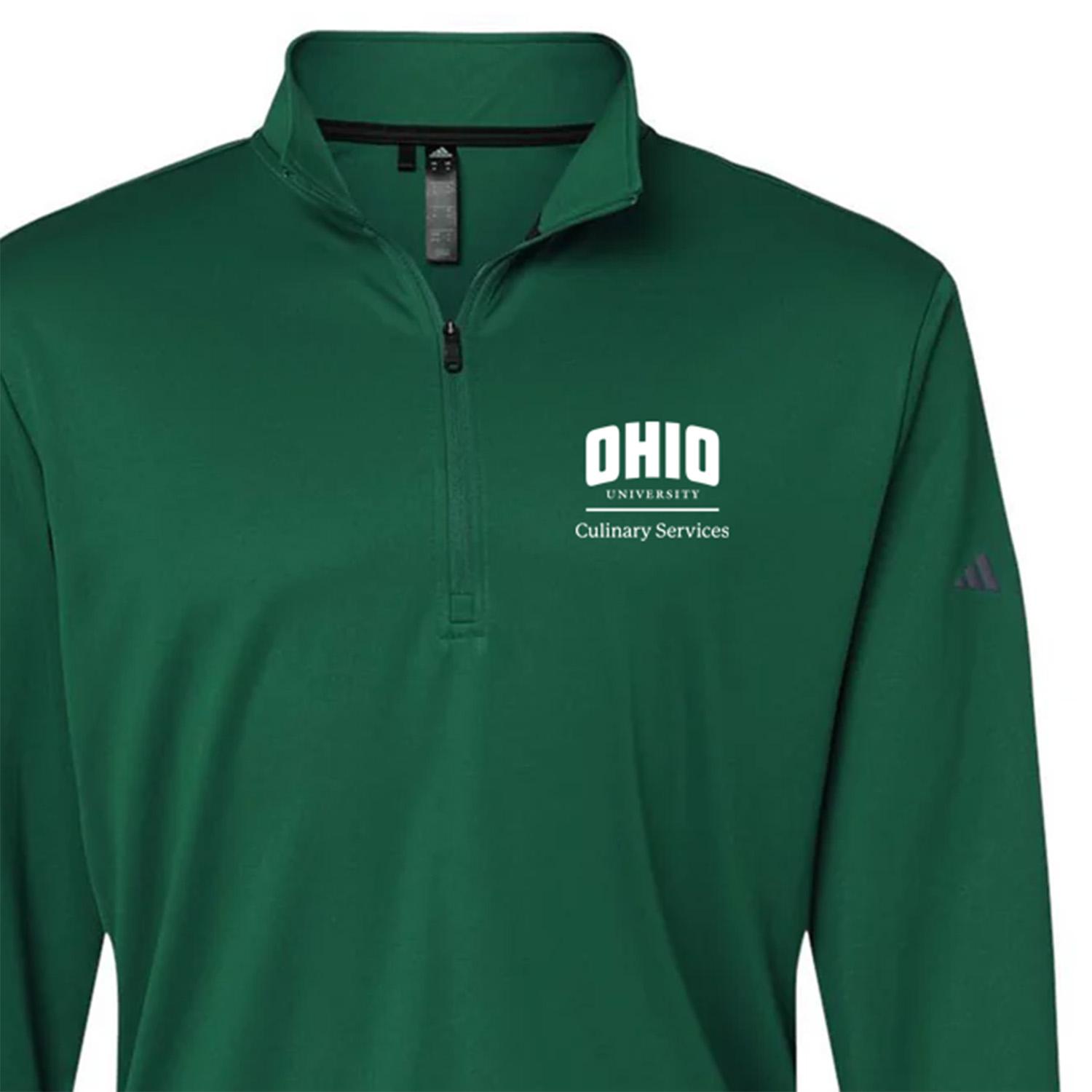 Green quarter zip shirt with a Ohio University Culinary Services lockup