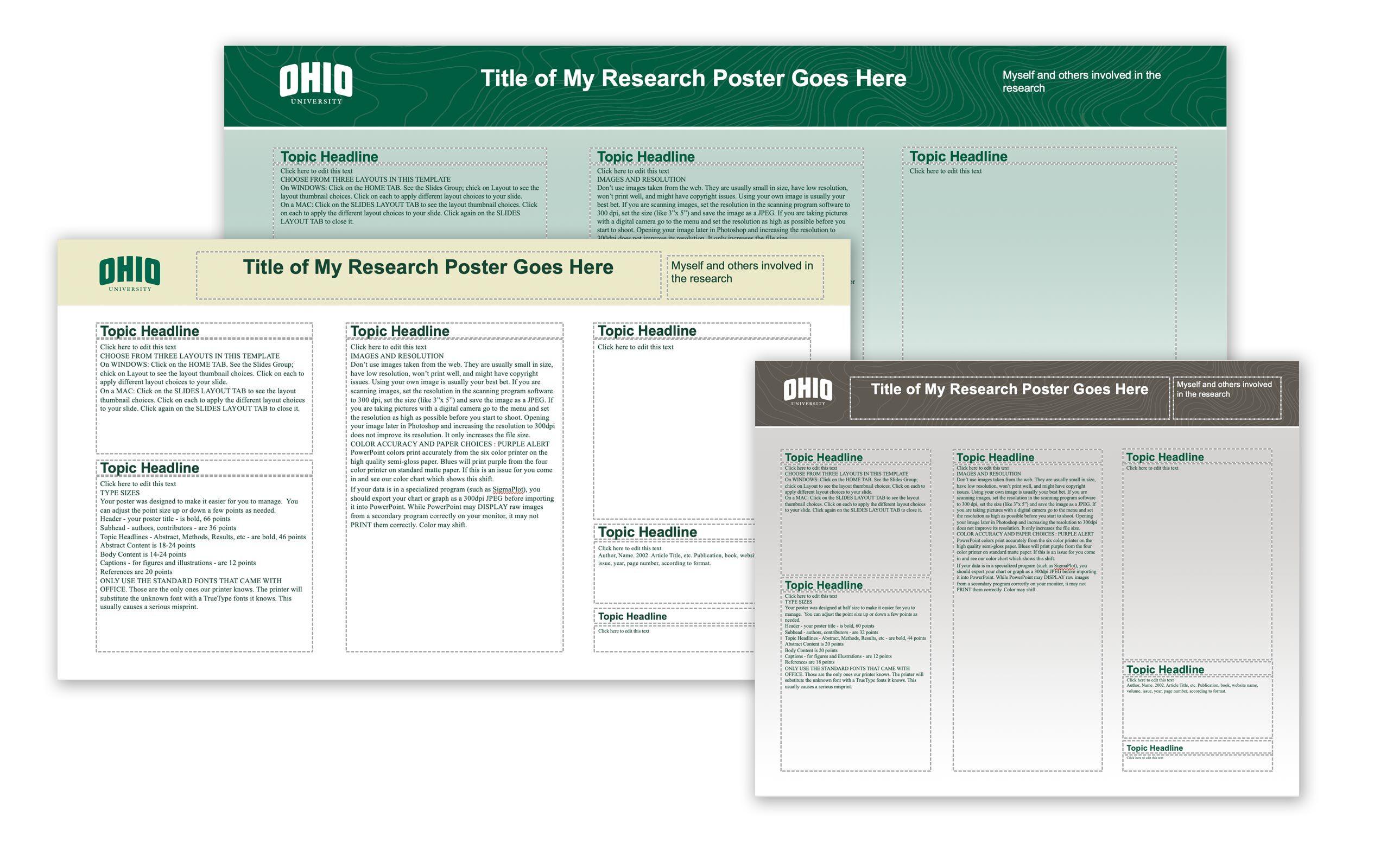Collage showing examples of the various poster templates