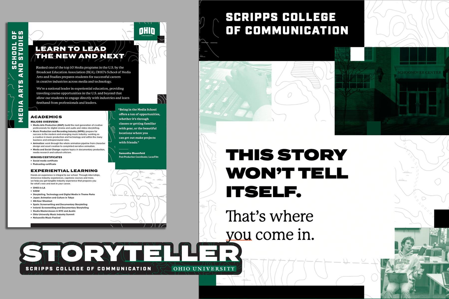 Visual examples of Ohio University's Scripps College sub-brand