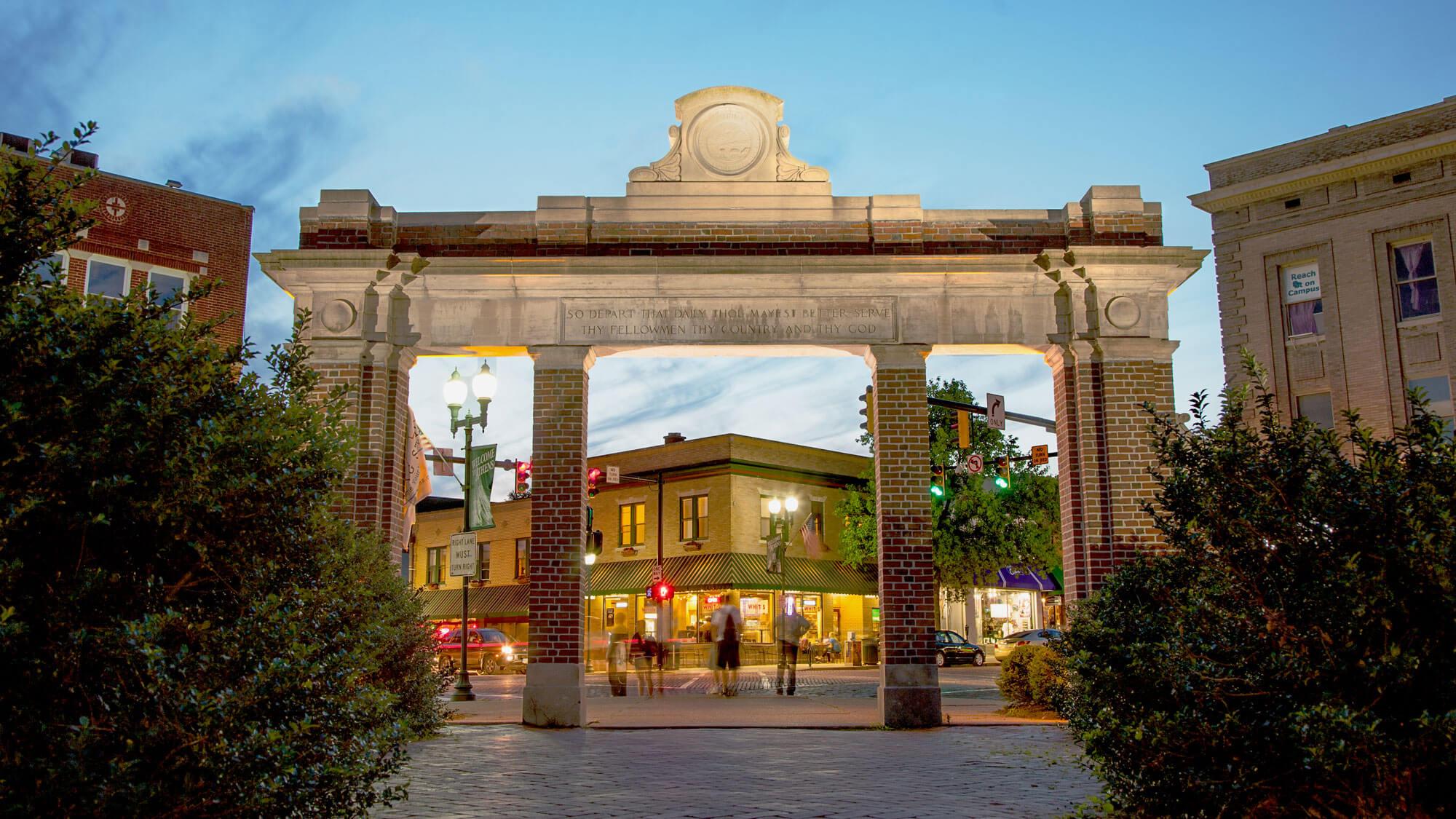 Alumni Gateway, on the corner of Court Street and Union Street in Athens, Ohio