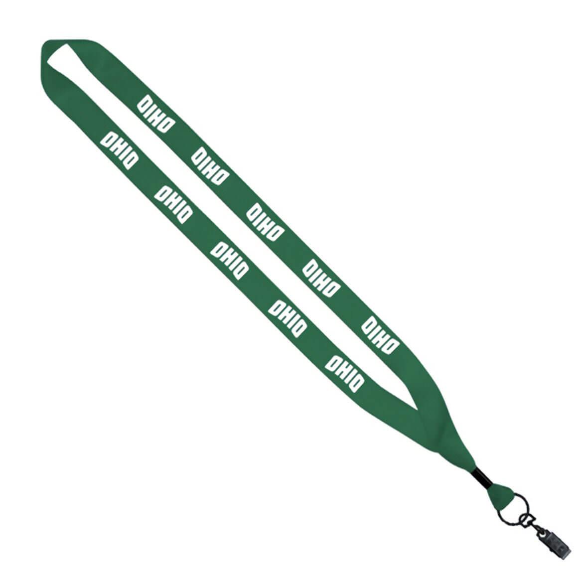 A green lanyard featuring the Ohio University logo