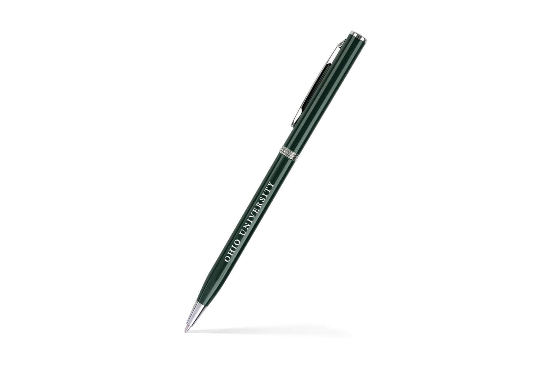 A dark green twist pen featuring the Ohio University logo