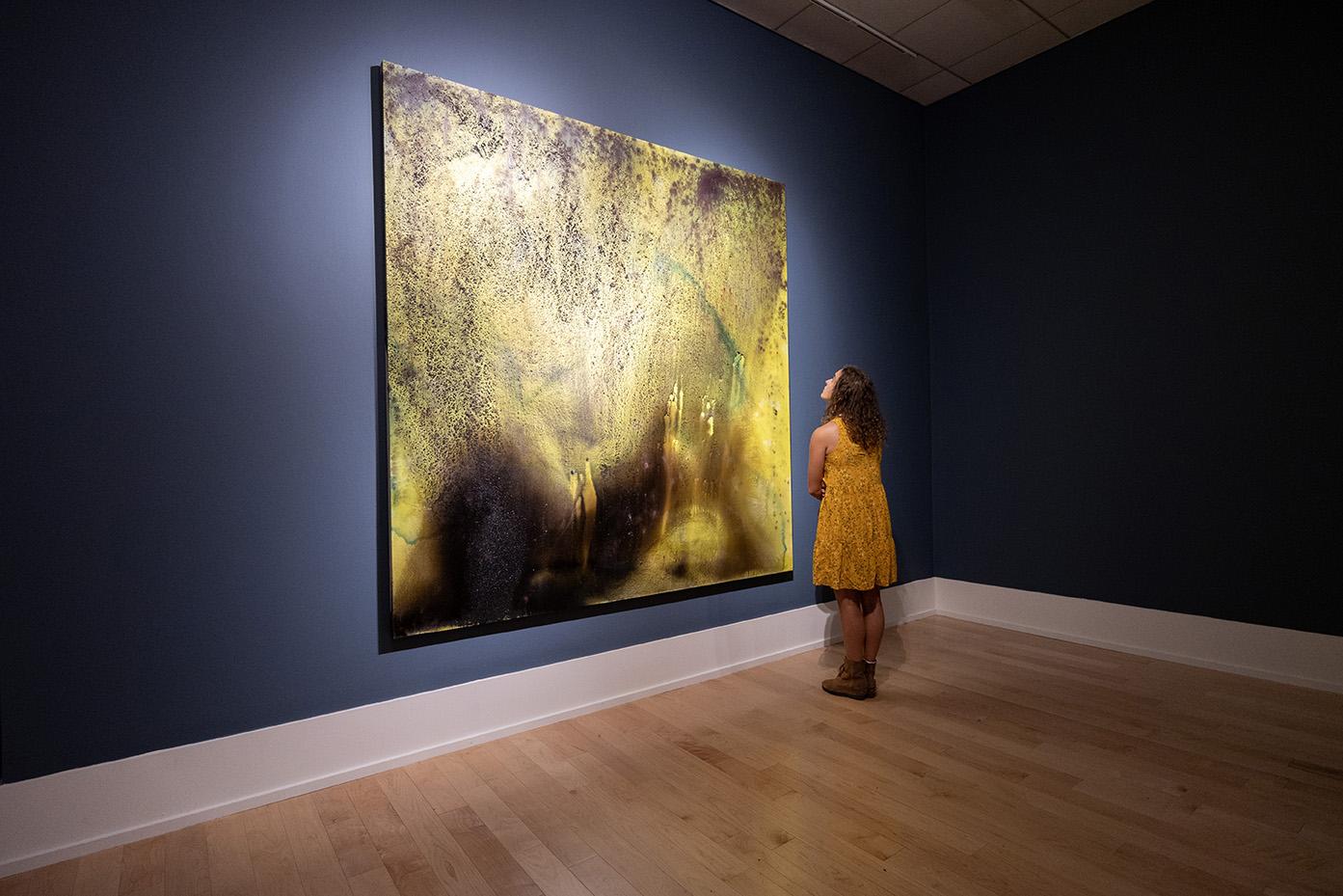 Person standing in front of the painting