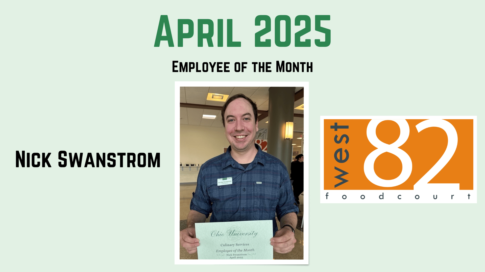 Employee of the month information and Nick Swanstrom photo