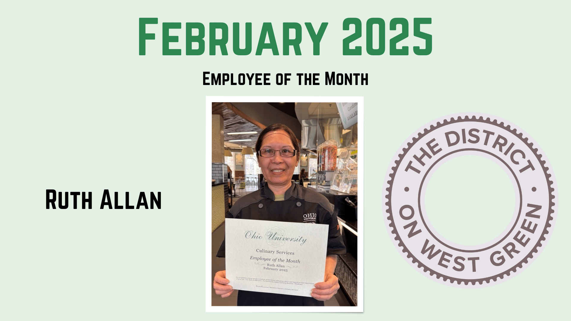 Employee of the month information and Ruth Allan photo