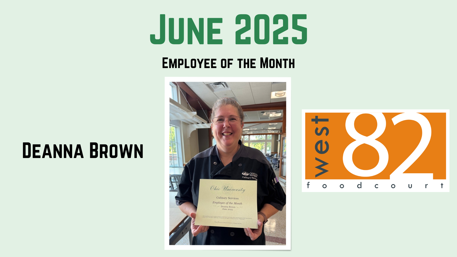 Employee of the month information and Deanna Brown photo
