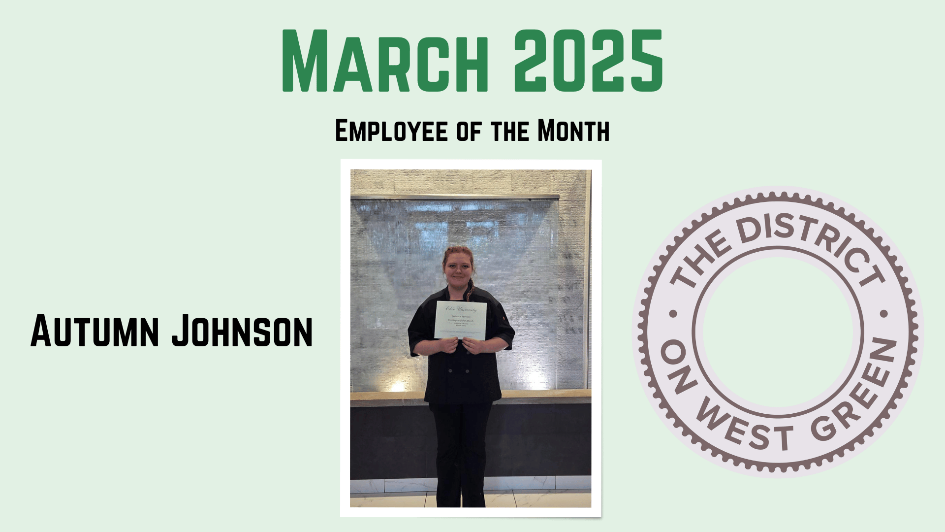 Employee of the month information and Autumn Johnson photo