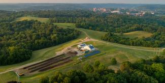 aerial view of the campus compost center located at the ridges in Athens, Ohio. 